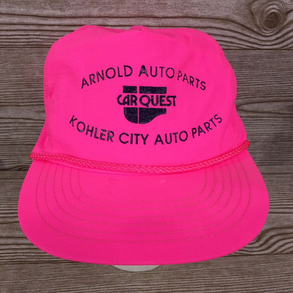 VINTAGE CARQUEST ARNOLD KOHLER CITY MISSOURI MO NEON‎ PINK TRUCKER SNAPBACK HAT